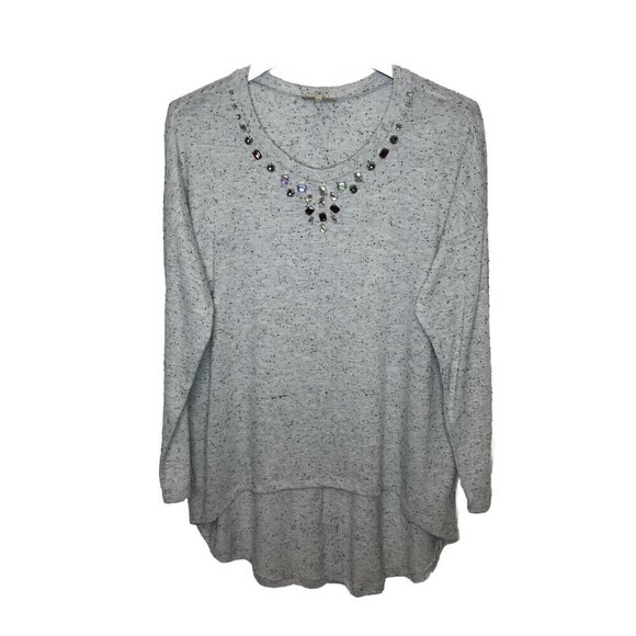 Democracy Womens‎ Pullover Tunic Top Size L Jewel Embellished Hi Lo Drop Sleeve - Picture 1 of 9